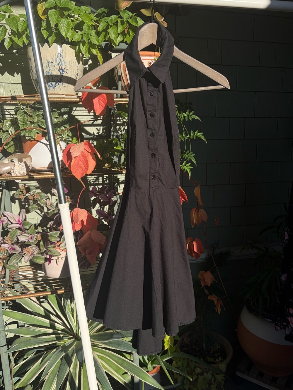Kimchi Blue black cotton button-up collared halter dress